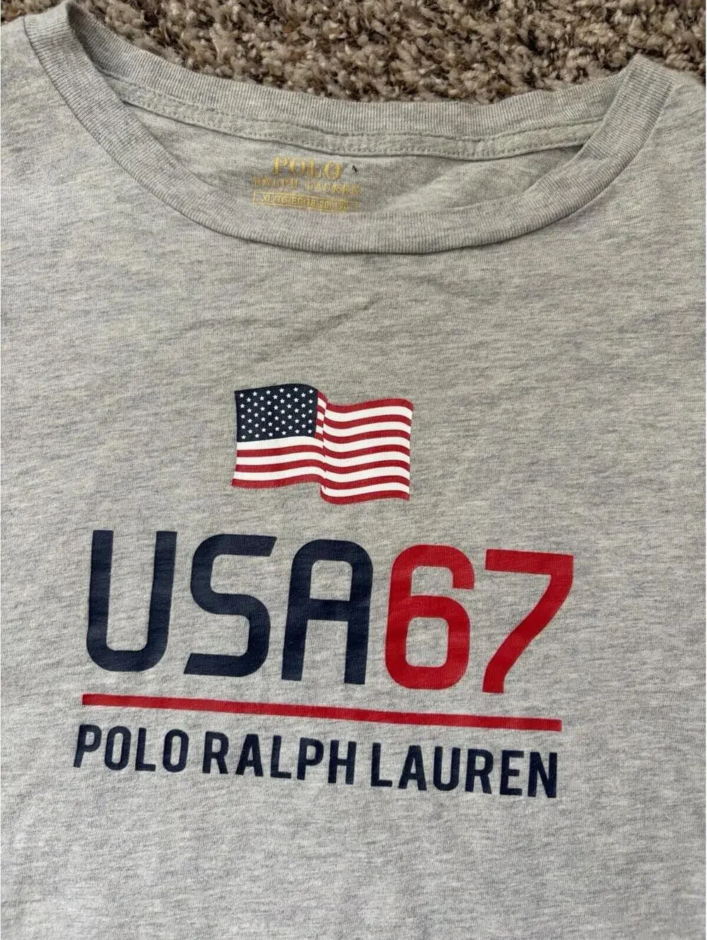 Polo Ralph Lauren Long Sleeve 1967 USA Shield T-Shirt Gray Boys Size XL 18/20